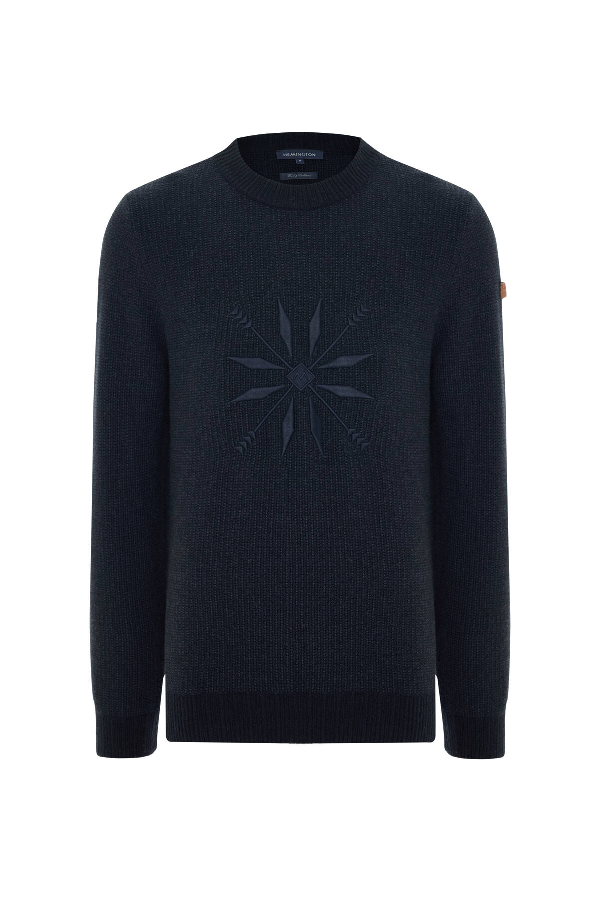 Kaşmir Yün Karışım Kar Desenli Bisiklet Yaka Lacivert Kazak