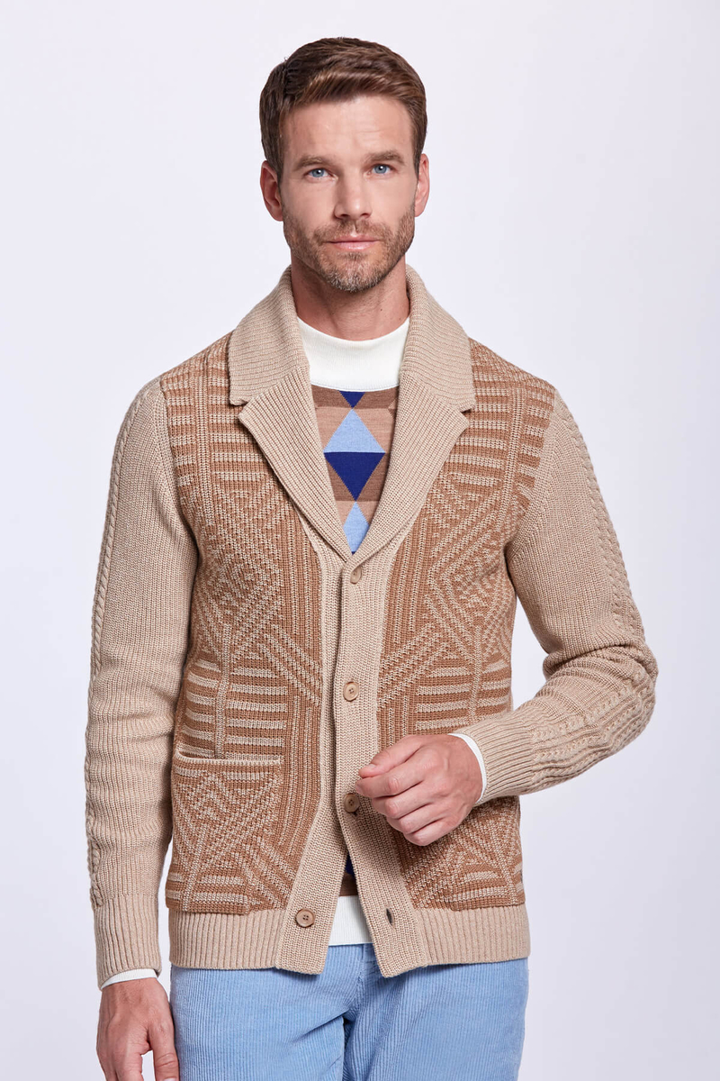 Hemington Kaşmir İpek Karışımlı Desenli Camel Hırka. 1 Hemington Kaşmir İpek Karışımlı Desenli Camel Hırka. 1