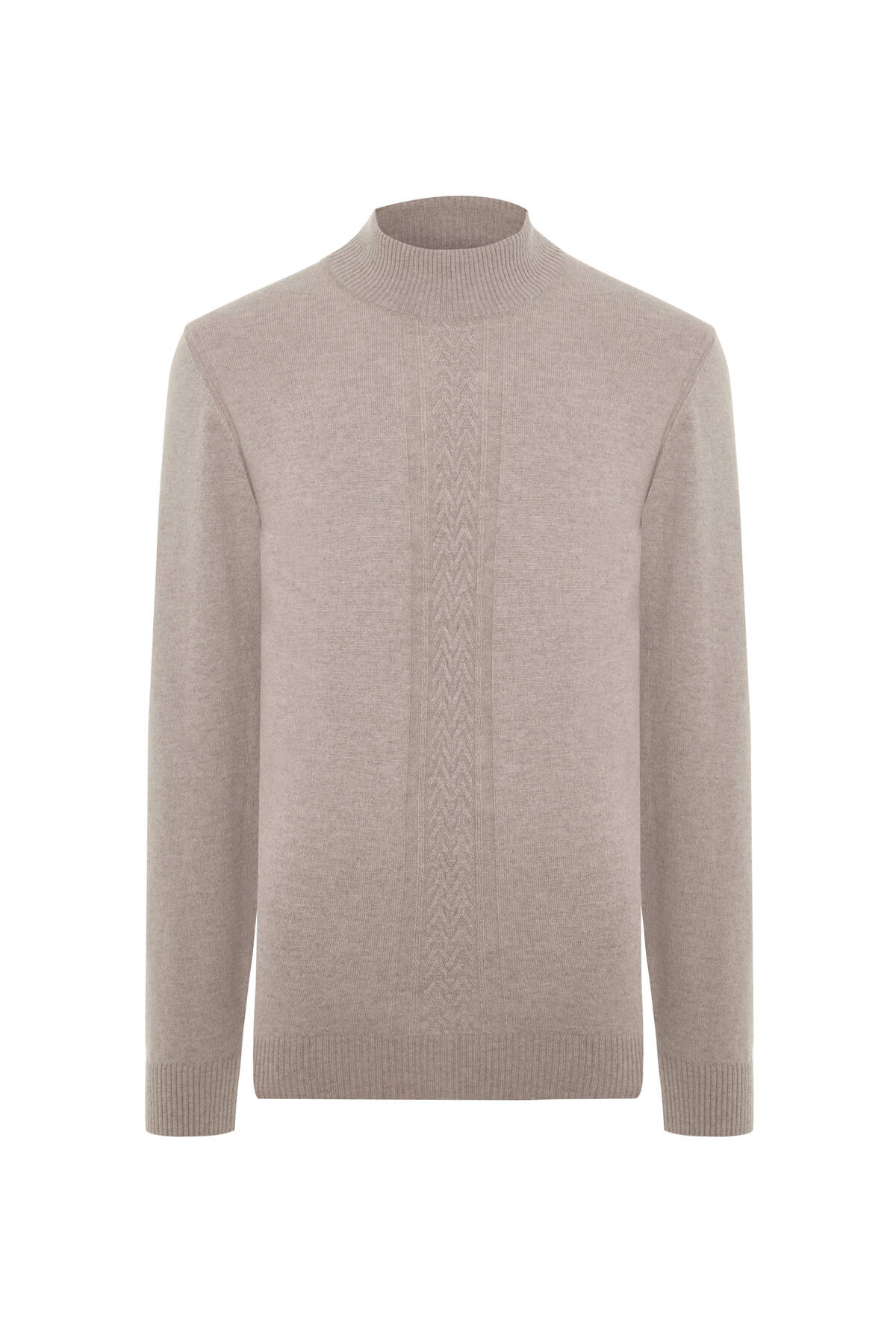 Kaşmir-İpek-Yün Karışım Lupetto Yaka Açık Bej Kazak