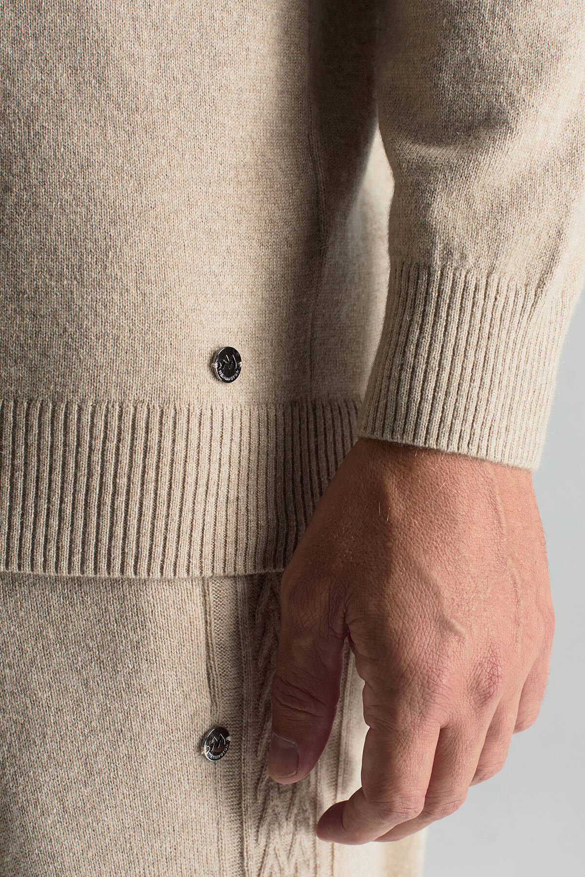 Kaşmir-İpek-Yün Karışım Lupetto Yaka Açık Bej Kazak