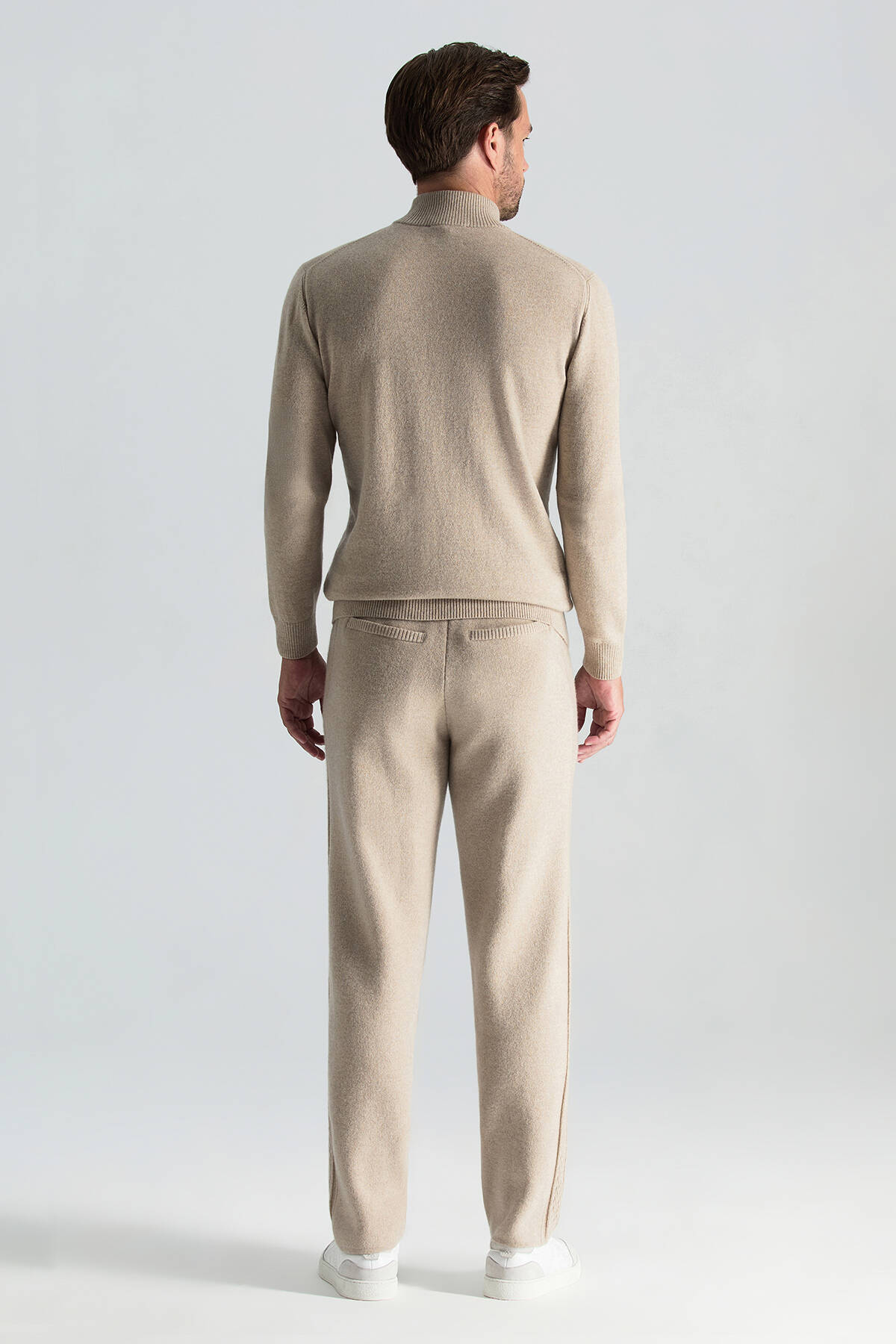 Kaşmir-İpek-Yün Karışım Lupetto Yaka Açık Bej Kazak