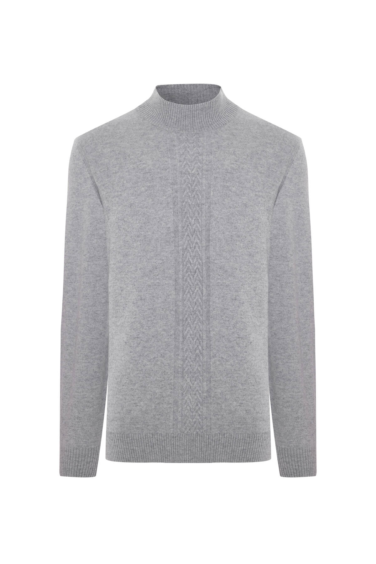 Kaşmir-İpek-Yün Karışım Lupetto Yaka Açık Gri Kazak