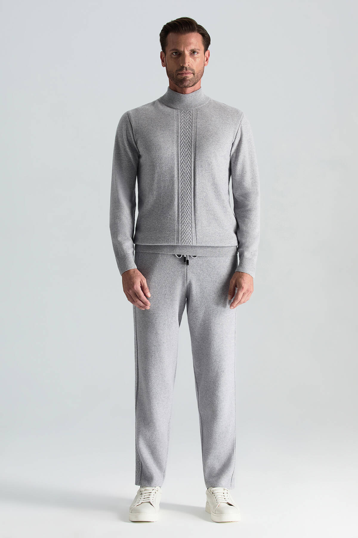 Kaşmir-İpek-Yün Karışım Lupetto Yaka Açık Gri Kazak