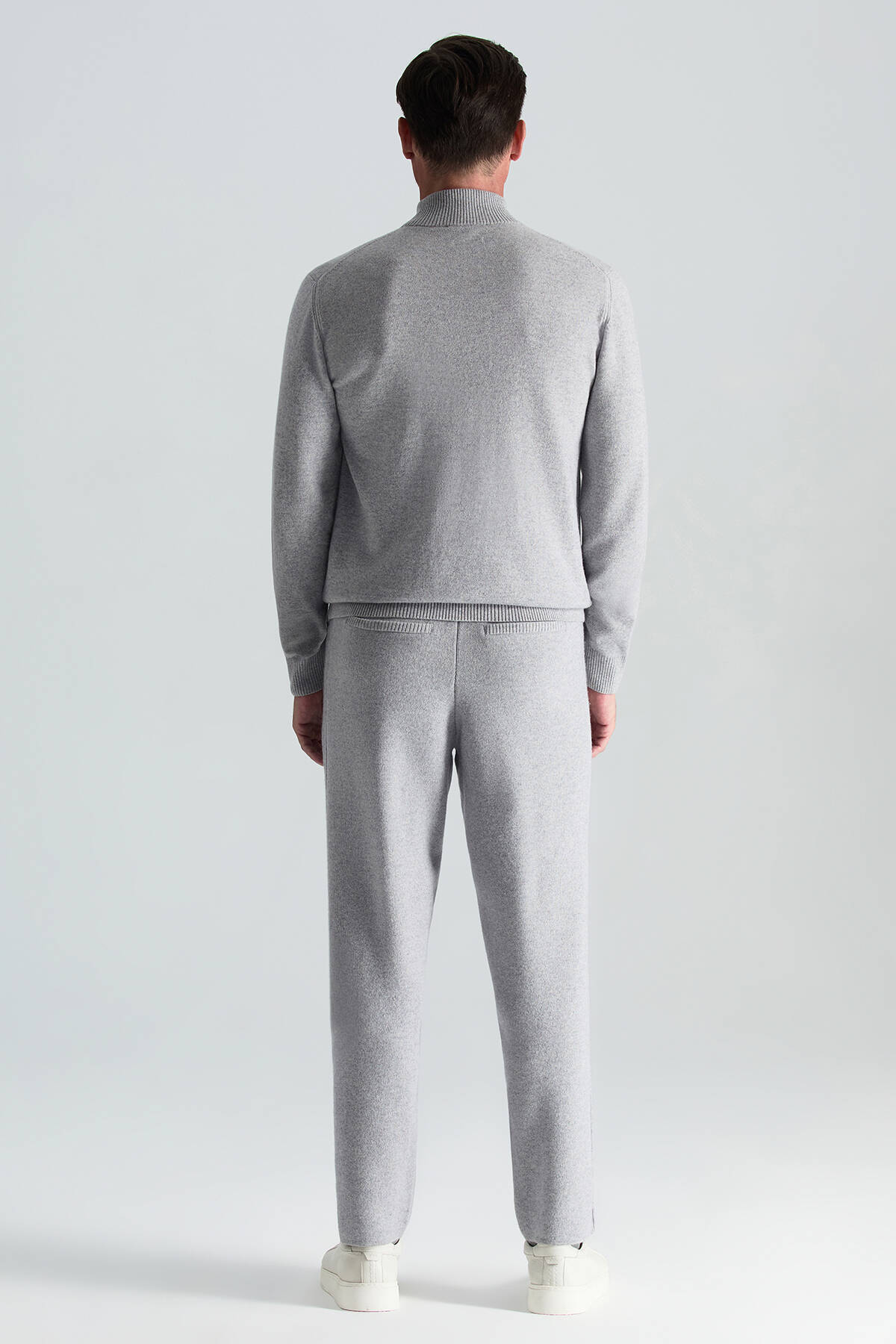 Kaşmir-İpek-Yün Karışım Lupetto Yaka Açık Gri Kazak