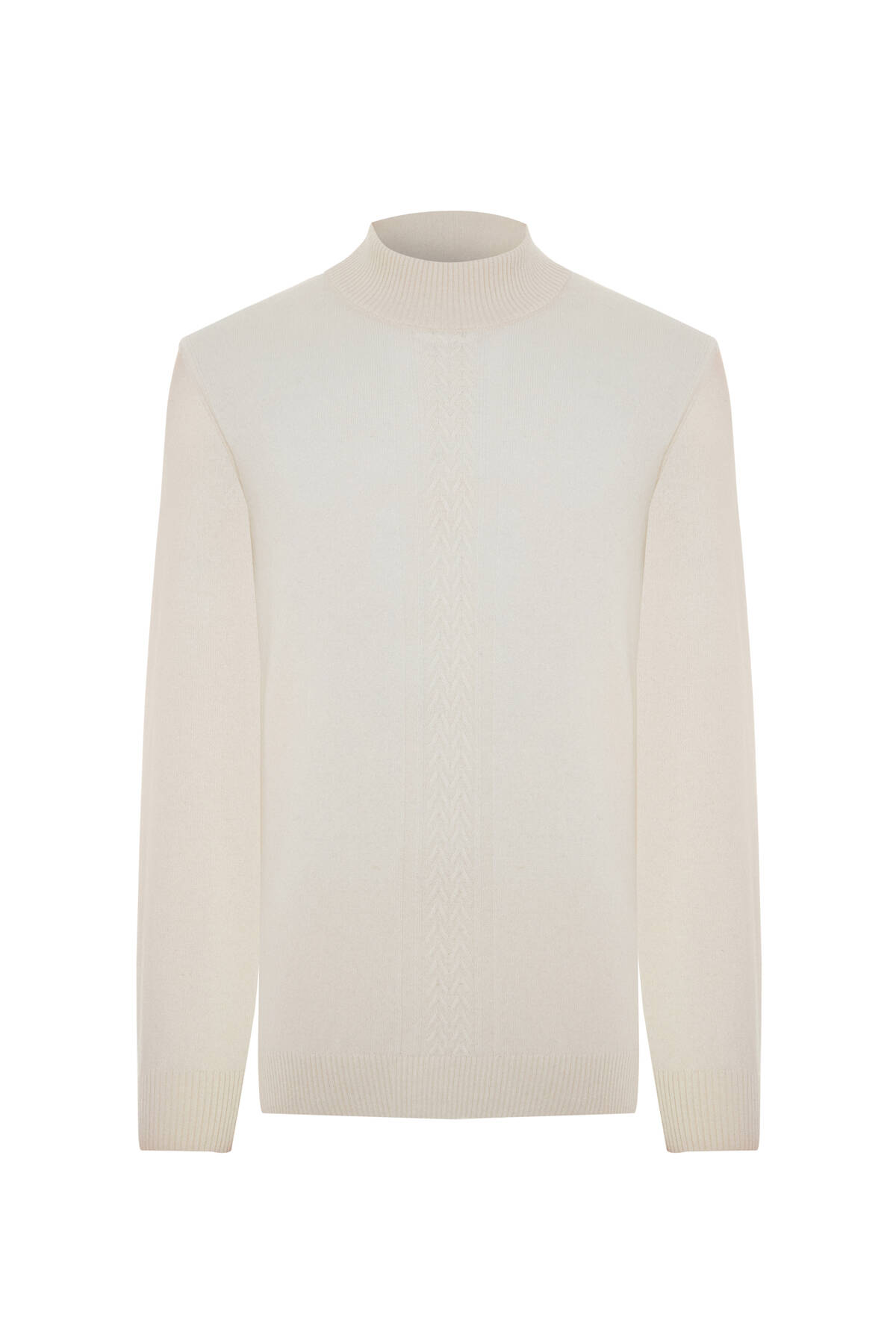 Kaşmir-İpek-Yün Karışım Lupetto Yaka Ekru Kazak