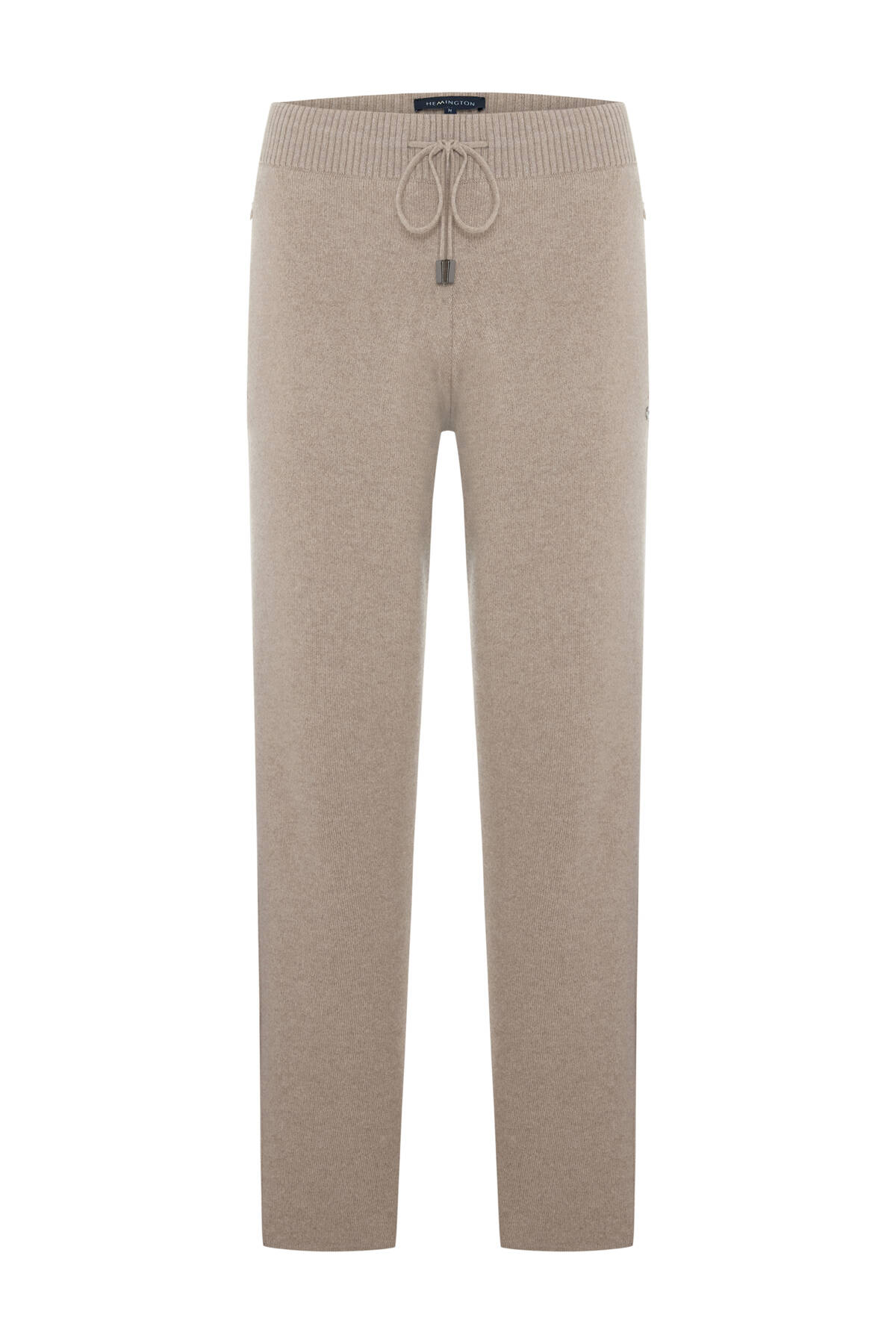 Kaşmir-İpek-Yün Karışım M Desenli Açık Bej Triko Pantolon