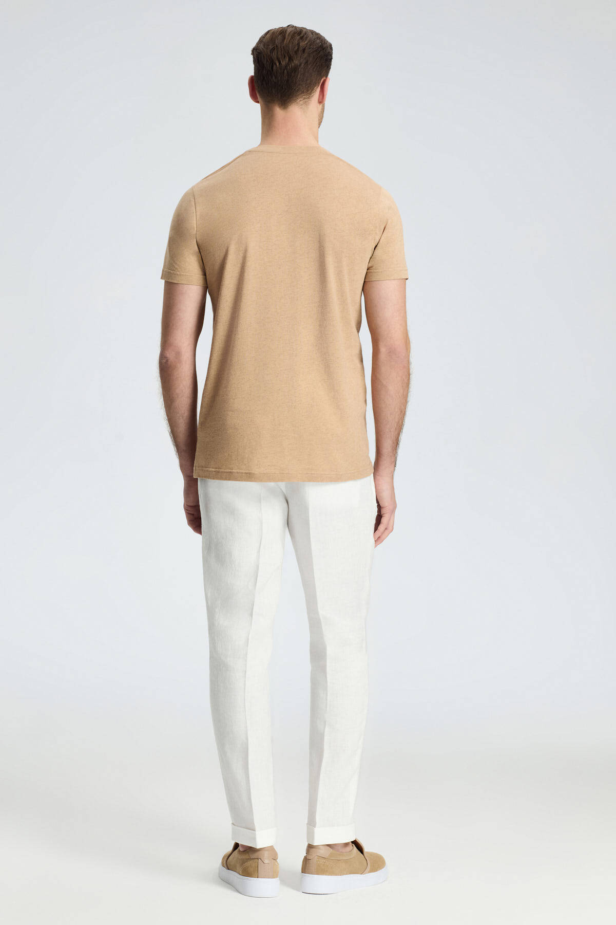 Kaşmir Karışım Bisiklet Yaka Camel T-Shirt