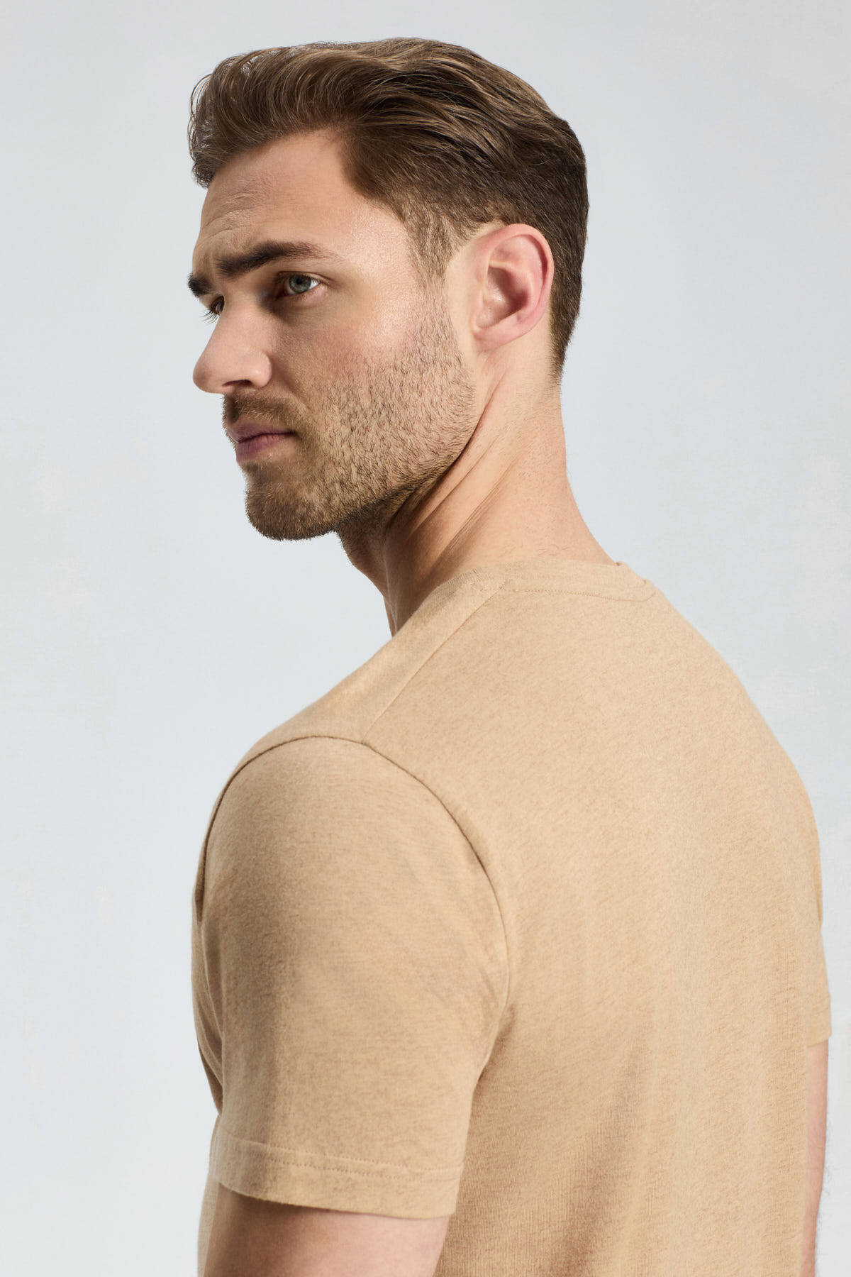 Kaşmir Karışım Bisiklet Yaka Camel T-Shirt