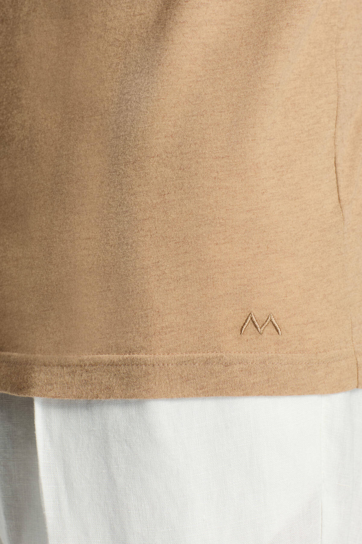 Kaşmir Karışım Bisiklet Yaka Camel T-Shirt