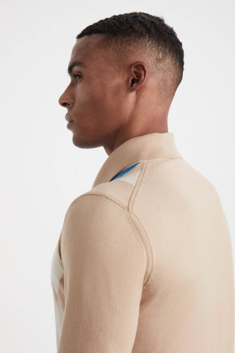 Kaşmir Karışım Baklava Desen Polo Yaka Camel Kazak | | Hemington