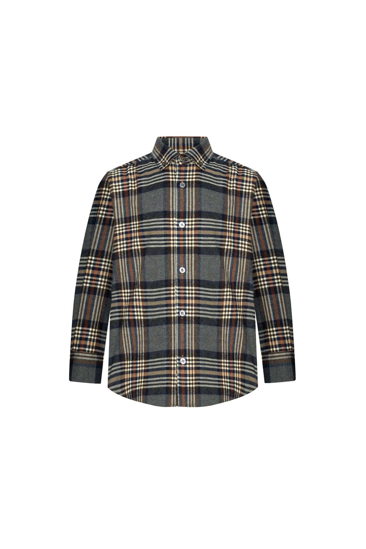 Kaşmir Karışım Ekose Desenli Lacivert Çocuk Gömlek