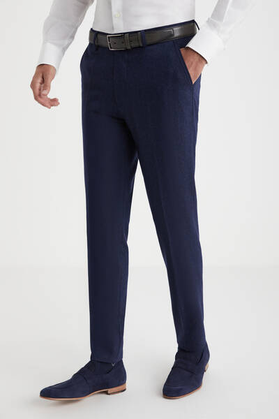 Kaşmir Yün Lacivert Flanel Pantolon - Hemington