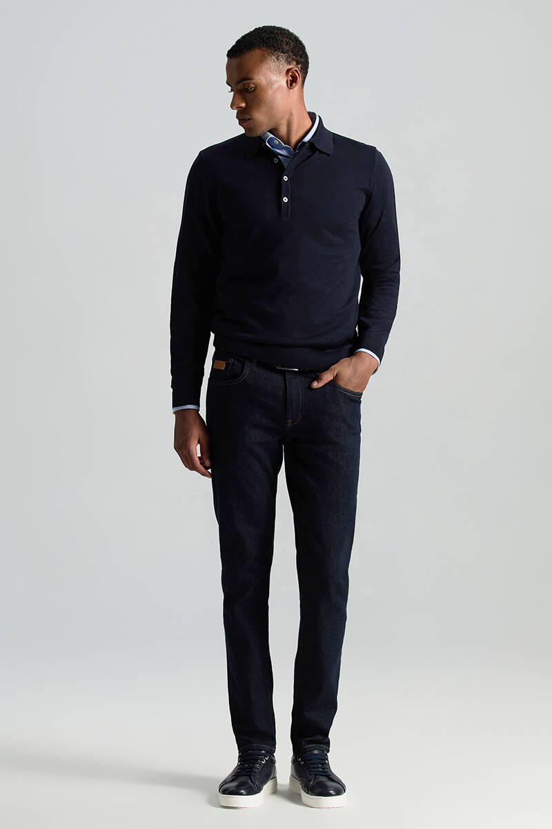 Kaşmir Karışım Kışlık Lacivert Denim Pantolon