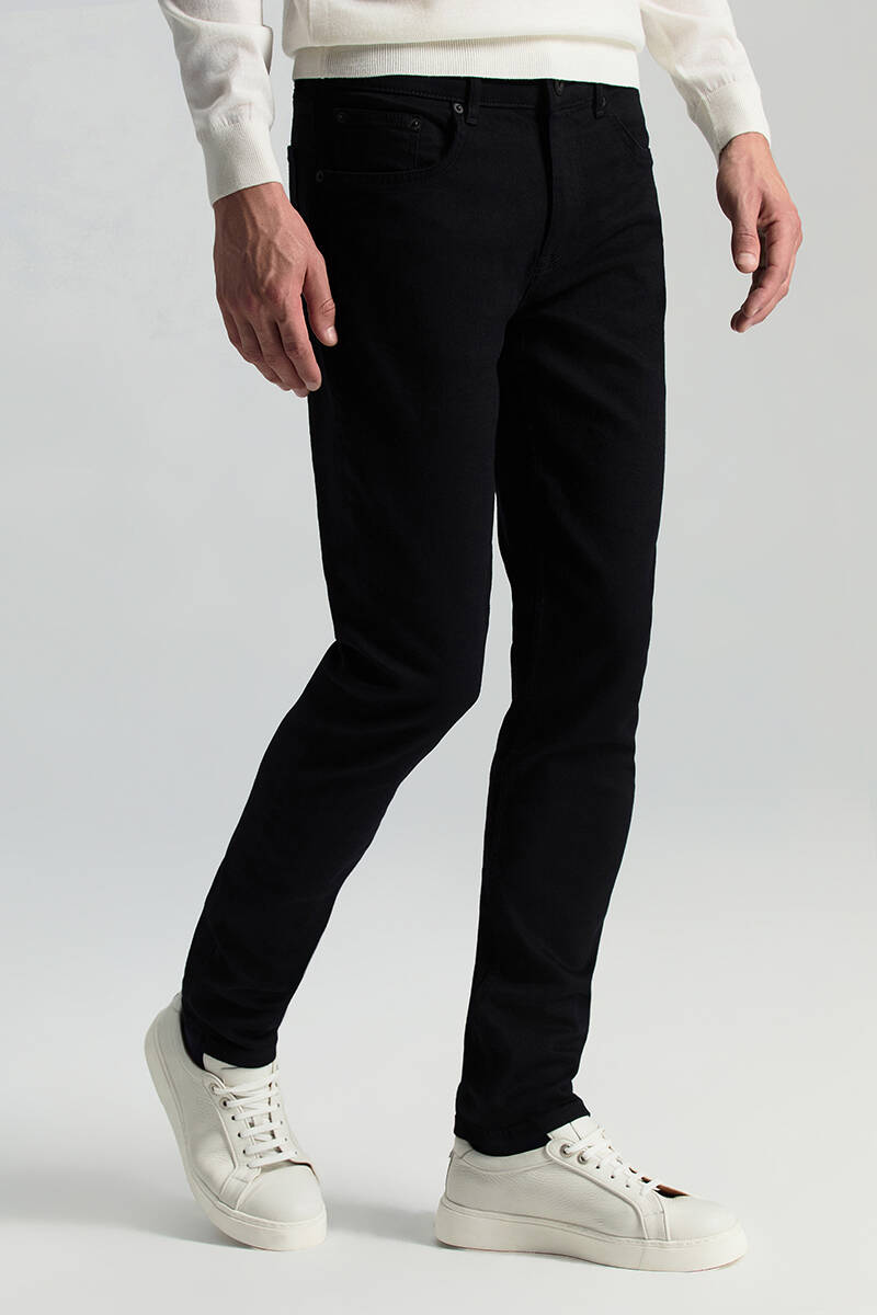 Kaşmir Karışım Kışlık Siyah Denim Pantolon