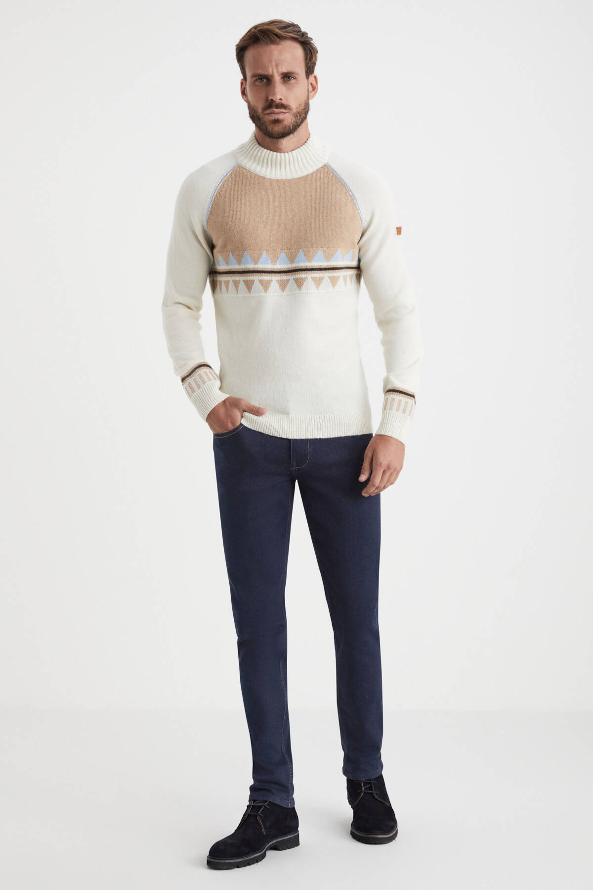 Kaşmir Karışım Lupetto Yaka Ekru Kazak