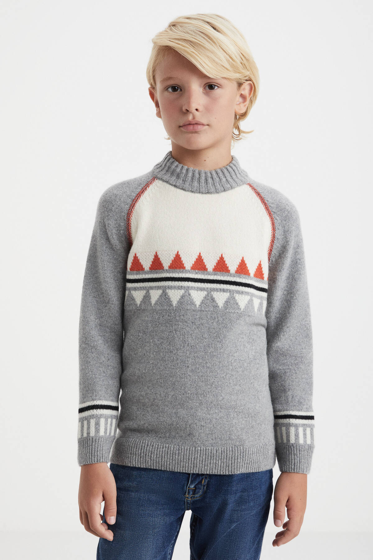 Kaşmir Karışım Lupetto Yaka Gri Çocuk Kazak