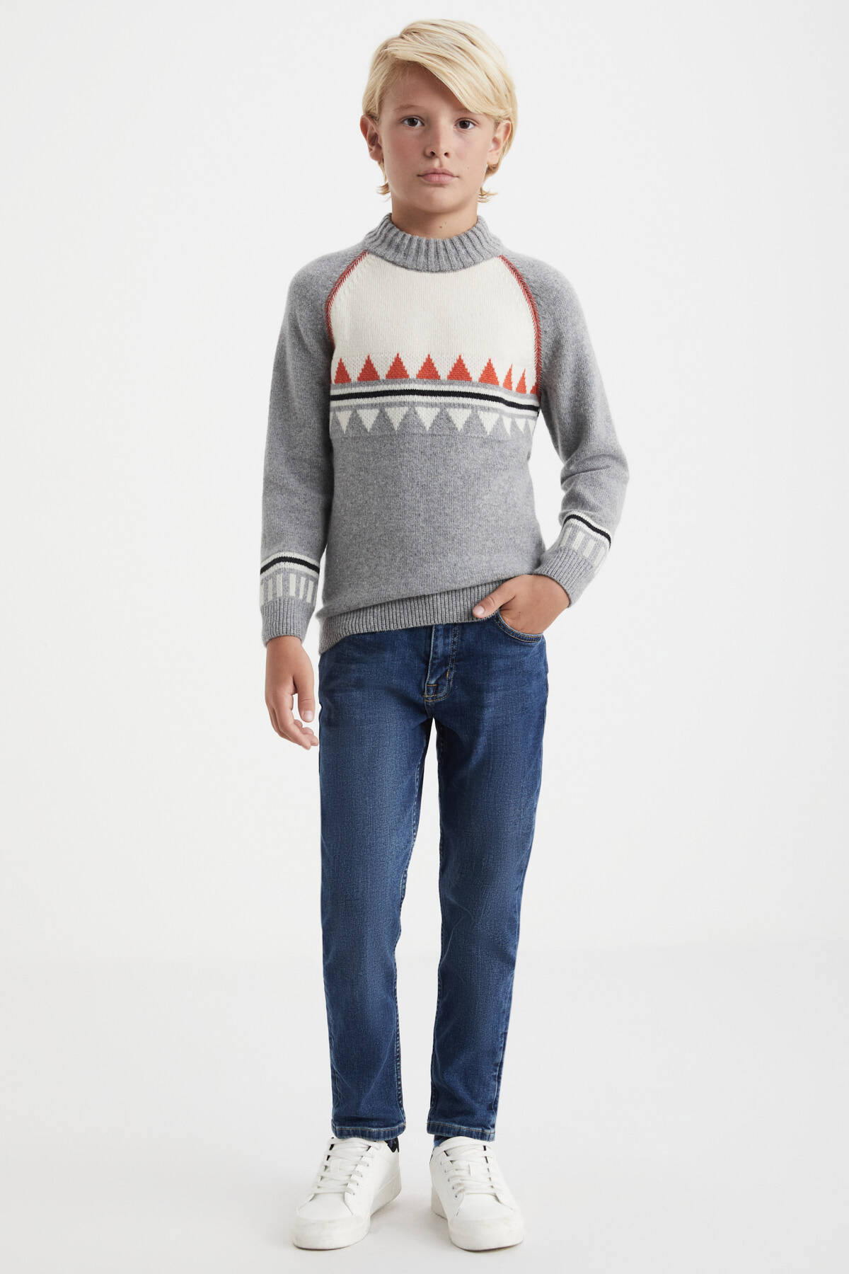 Kaşmir Karışım Lupetto Yaka Gri Çocuk Kazak