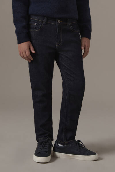 Kaşmir Karışım Kışlık Kalın Lacivert Çocuk Denim Pantolon - Hemington