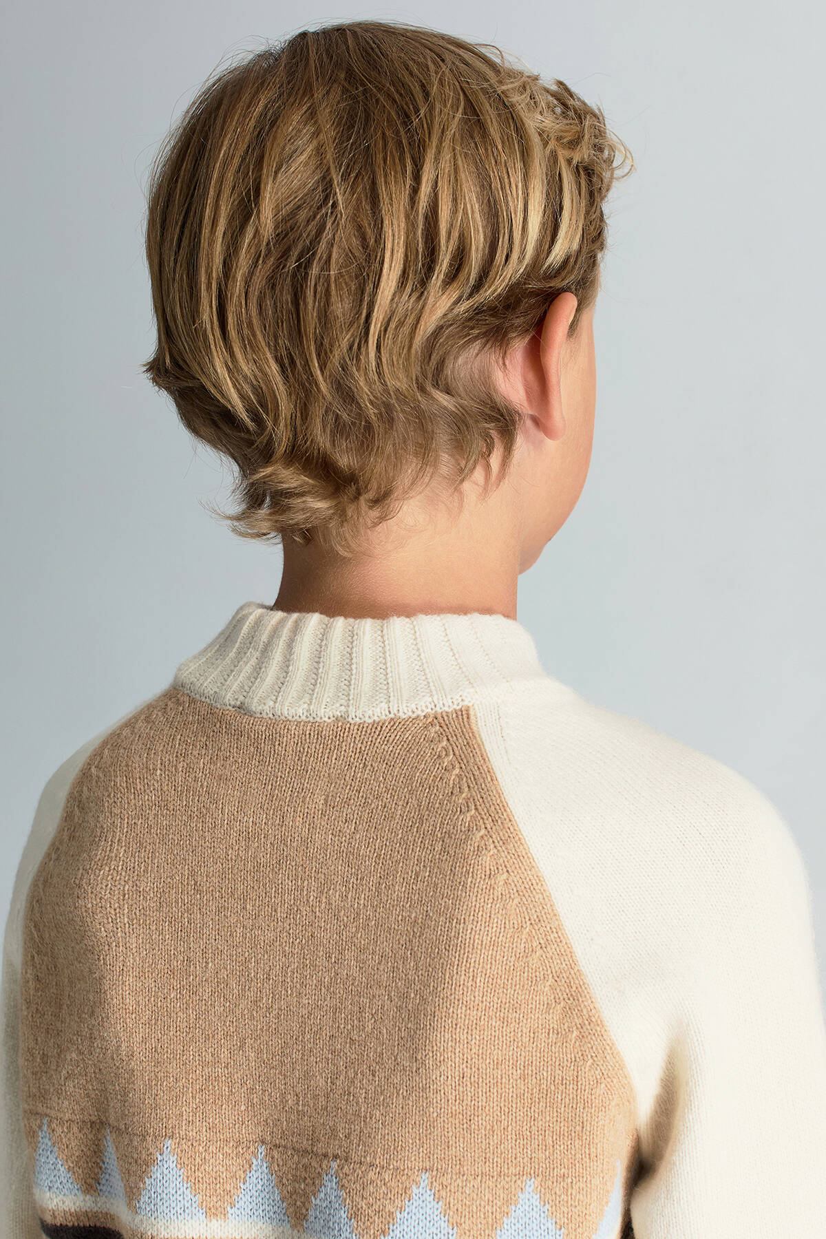 Kaşmir Karışım Yarım Balıkçı Yaka Ekru Çocuk Kazak