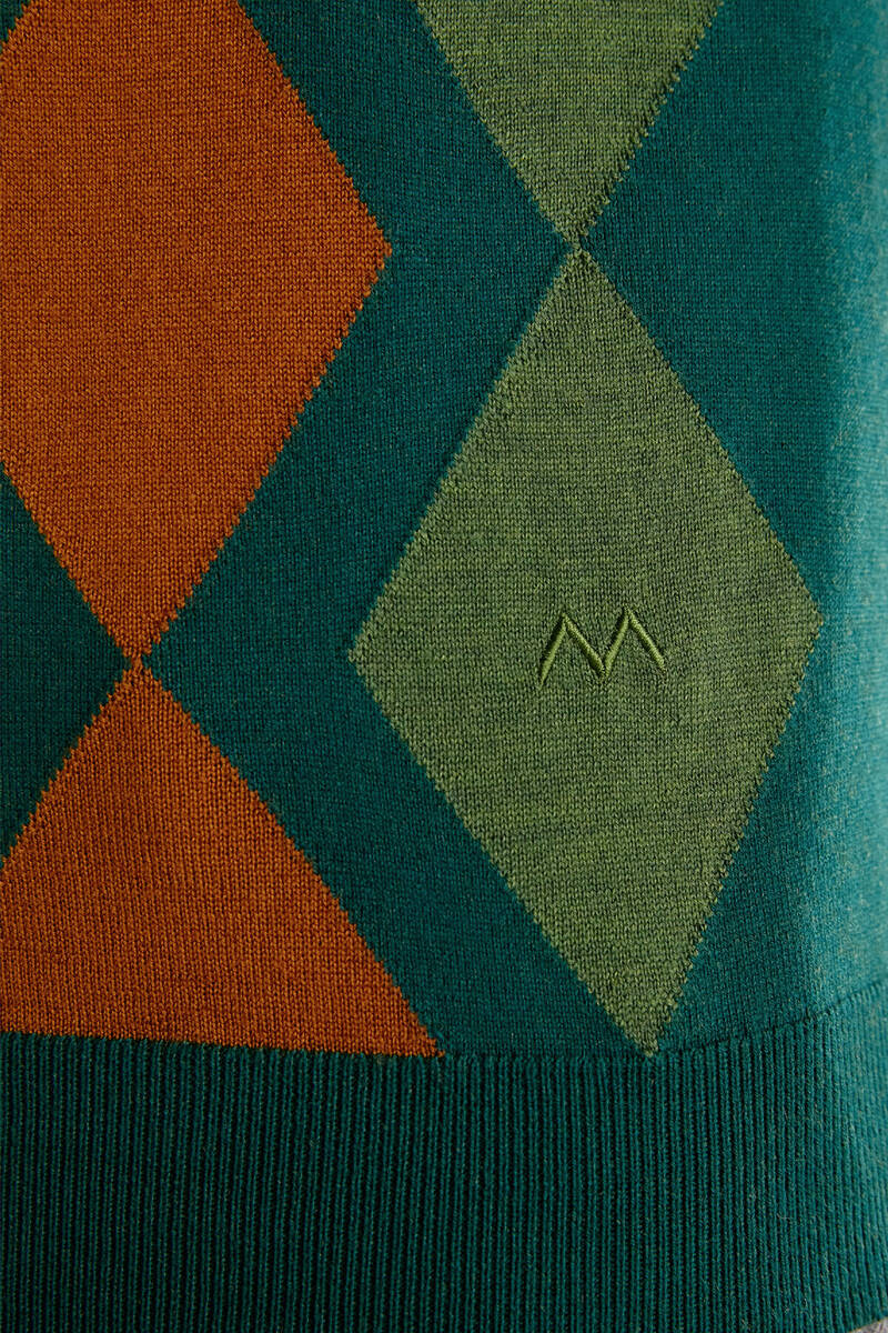 Hemington Kaşmir Karışım Yeşil-Sarı Baklava Desen Polo Yaka Kazak. 7