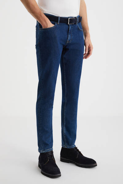 Kaşmir Karışım Kışlık Kalın Mavi Denim Pantolon - Hemington