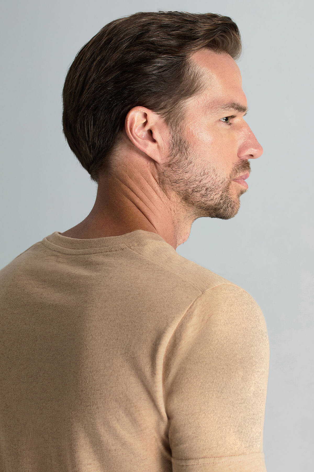 Kaşmir Pamuk Karışım Bisiklet Yaka Camel T-Shirt
