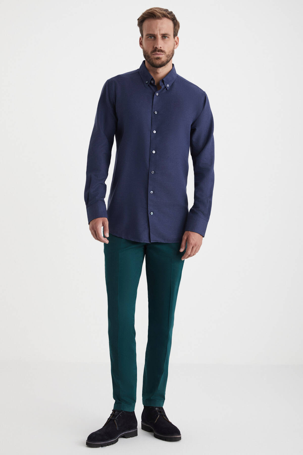 Kaşmir Pamuk Karışım Lacivert Gömlek