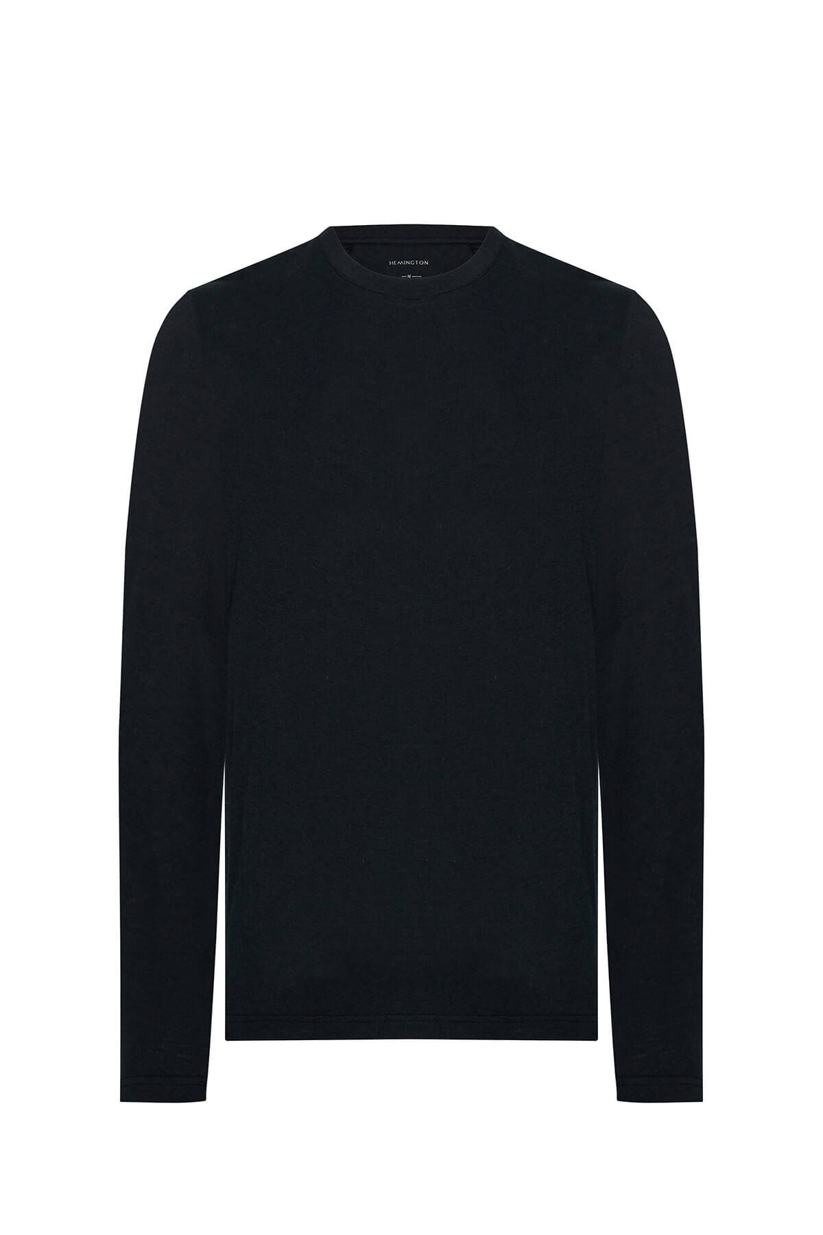 Kaşmir Pamuk Karışım Siyah Uzun Kollu T-Shirt