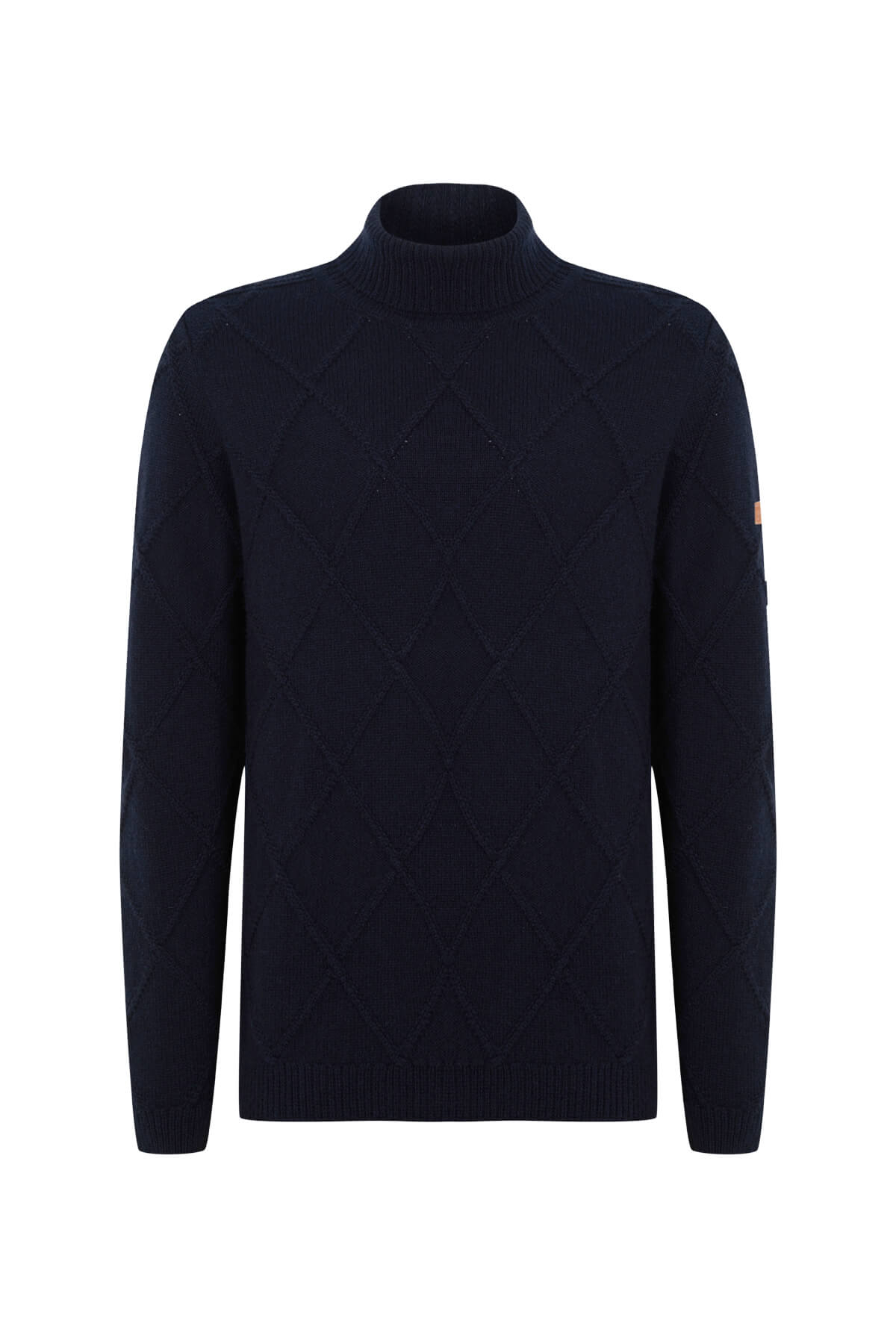 Kaşmir Yün Karışım Argyle Desen Boğazlı Yaka Lacivert Kazak