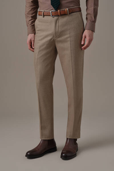 Kaşmir Yün Karışım Camel Flanel Pantolon