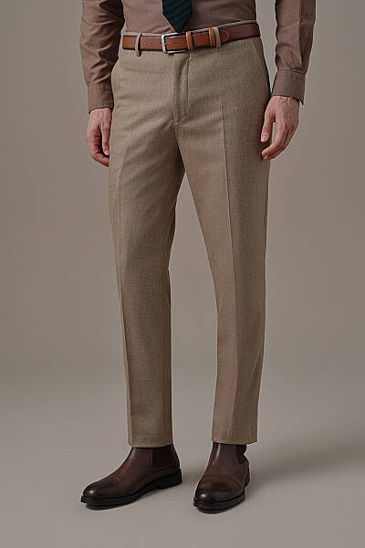 Kaşmir Yün Karışım Camel Flanel Pantolon - Hemington
