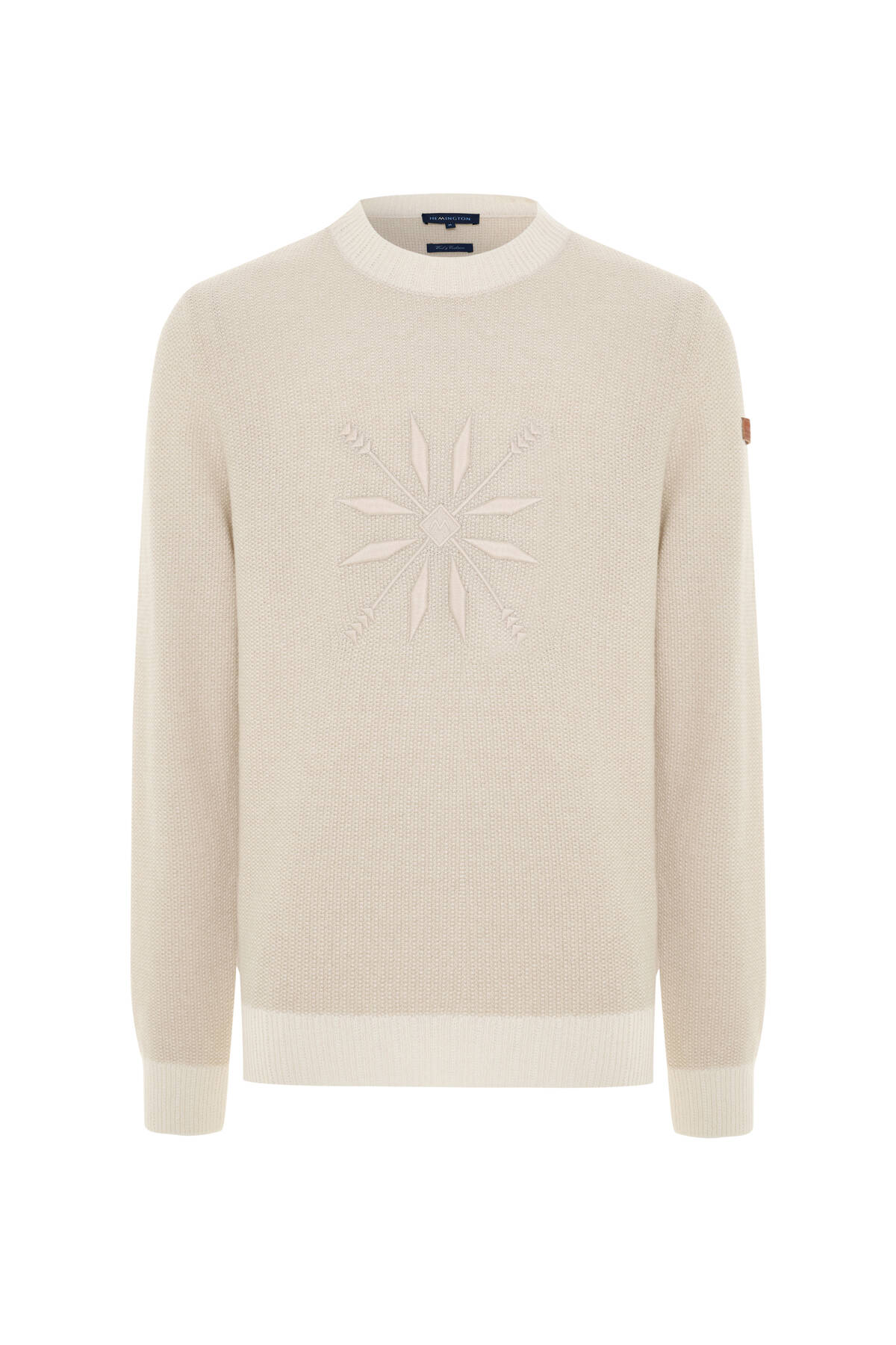 Kaşmir Yün Karışım Kar Desenli Bisiklet Yaka Ekru Kazak