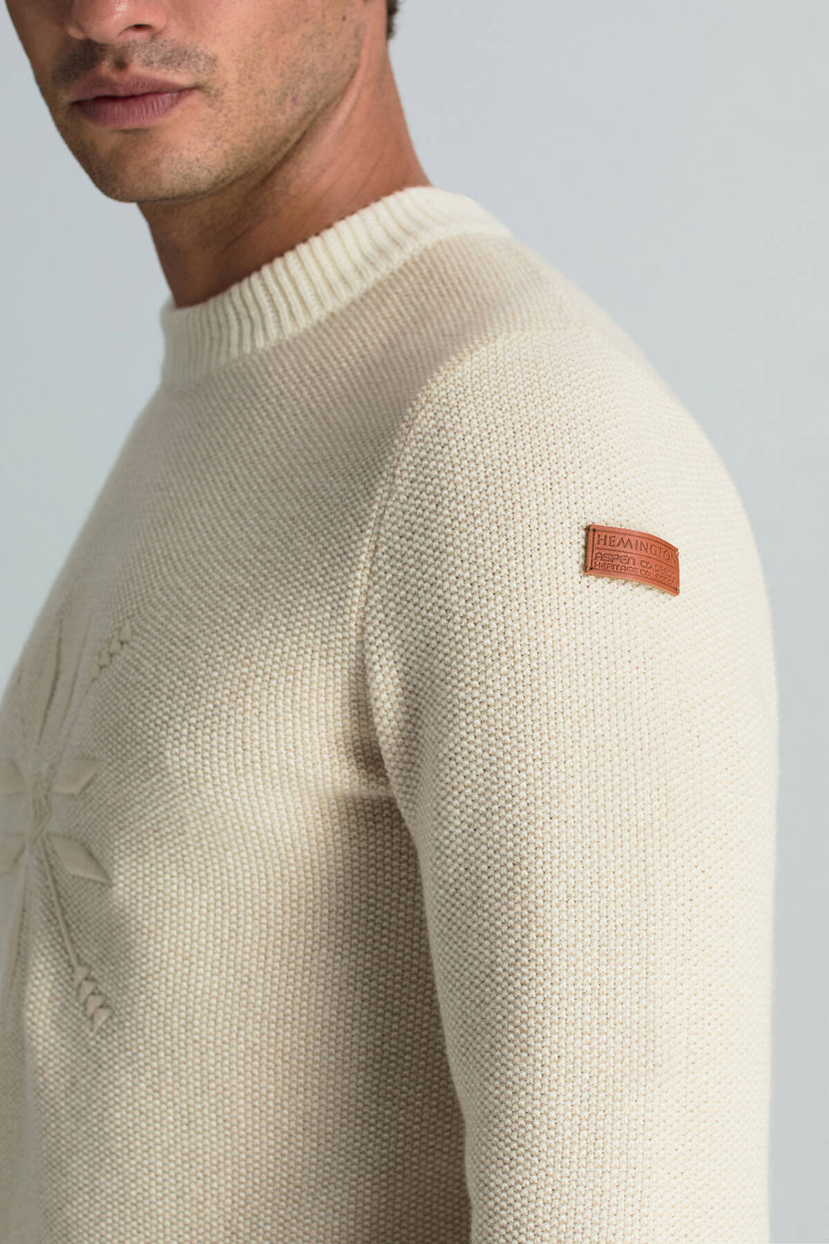 Kaşmir Yün Karışım Kar Desenli Bisiklet Yaka Ekru Kazak