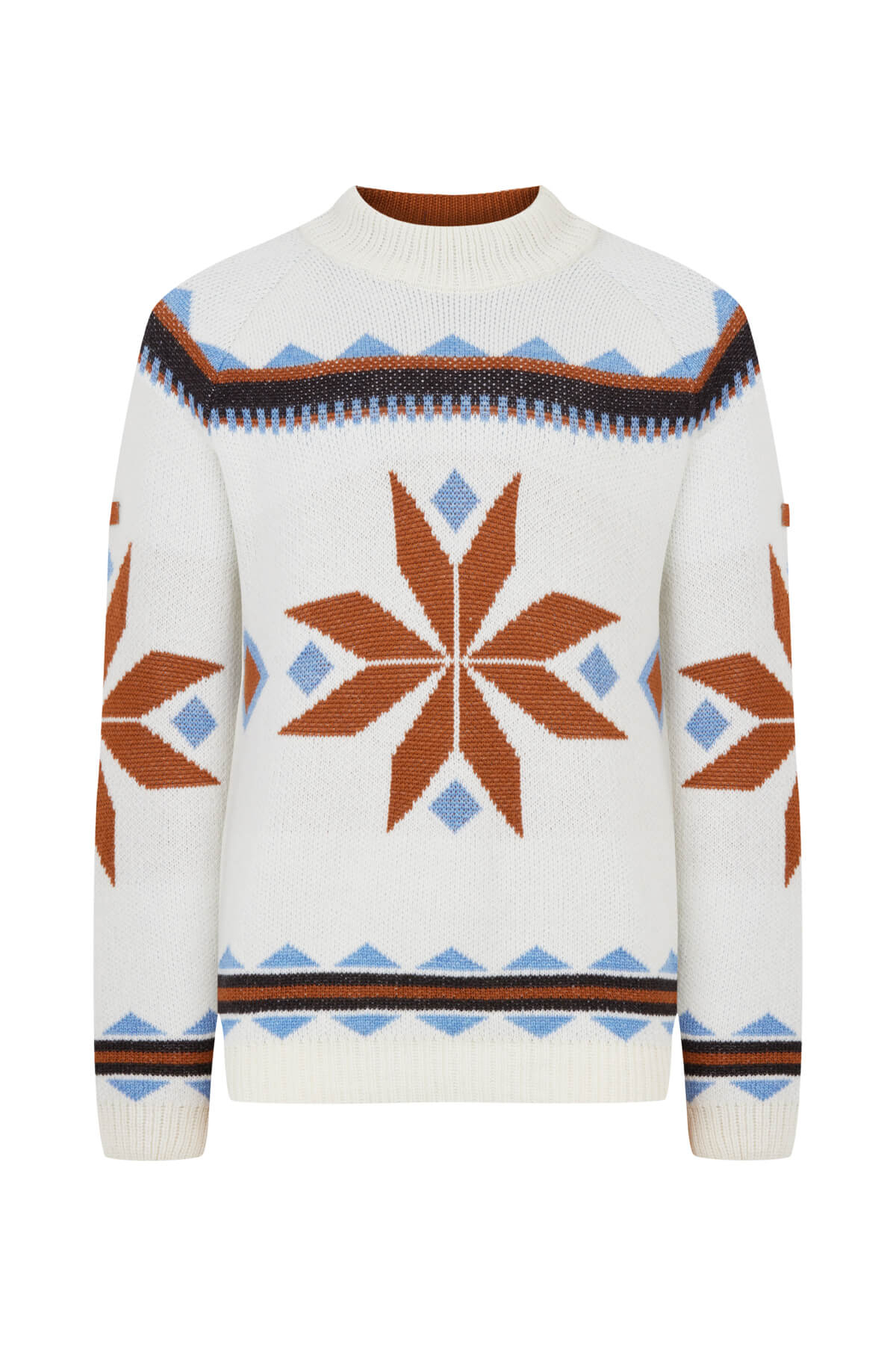 Kaşmir Yün Karışım Lupetto Yaka Kar Desen Ekru Kazak