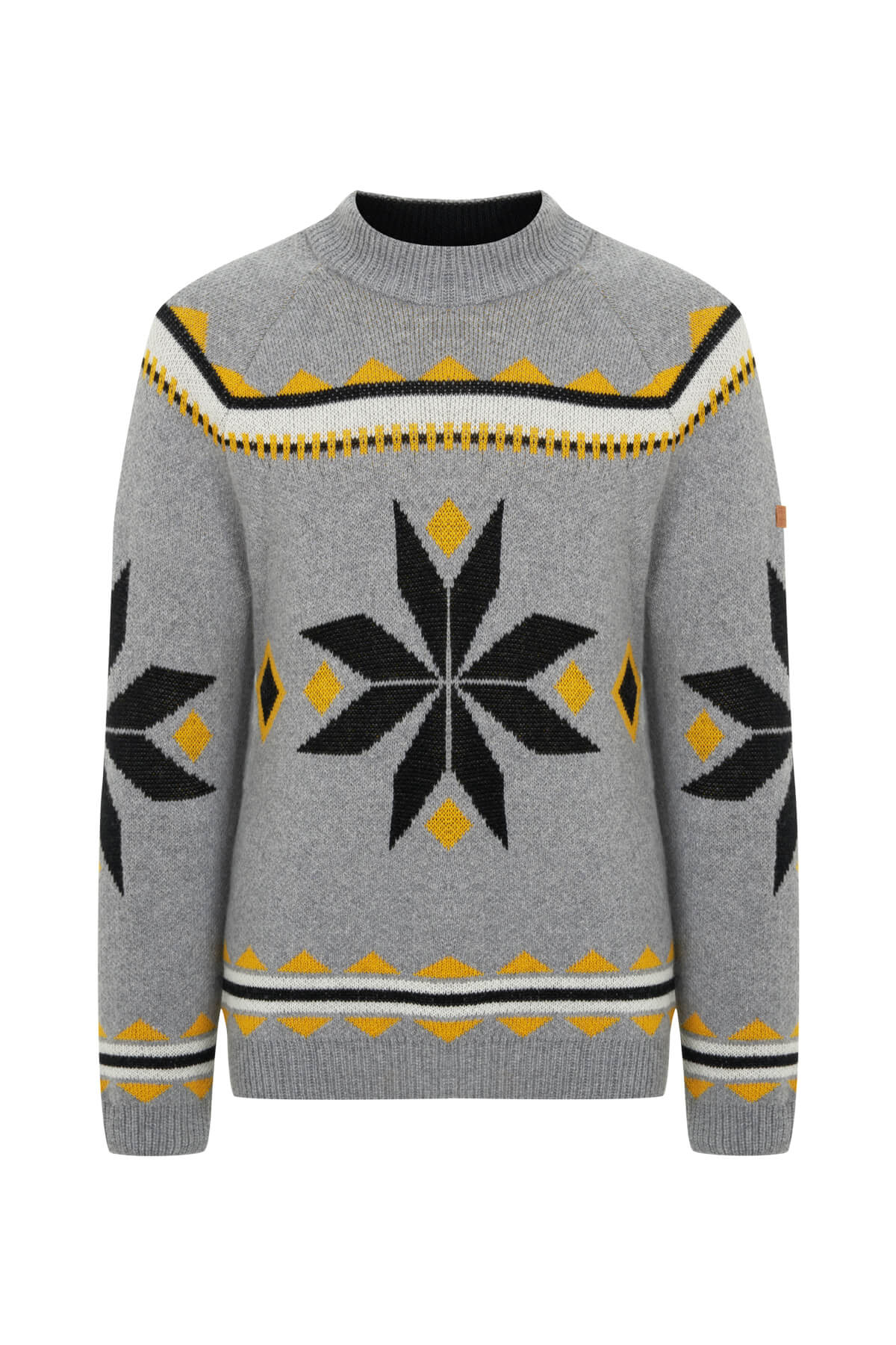 Kaşmir Yün Karışım Lupetto Yaka Kar Desen Gri Kazak