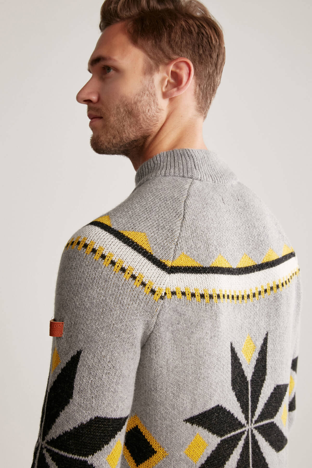 Kaşmir Yün Karışım Lupetto Yaka Kar Desen Gri Kazak