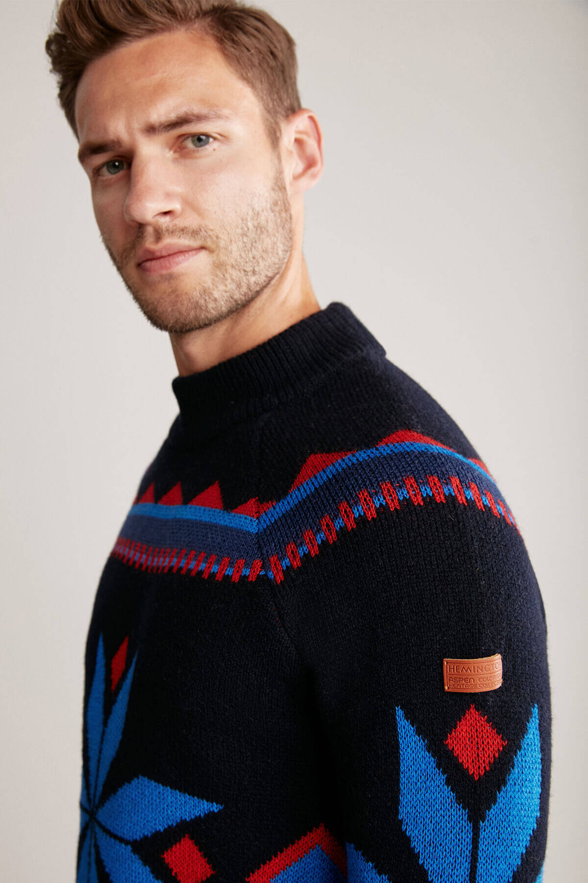 Kaşmir Yün Karışım Lupetto Yaka Kar Desen Lacivert Kazak