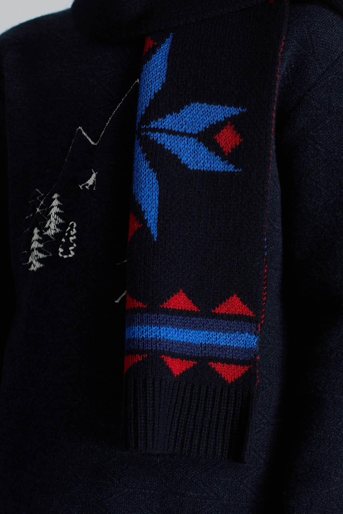 Kaşmir Yün Karışım Kar Desen Lacivert Çocuk Atkı