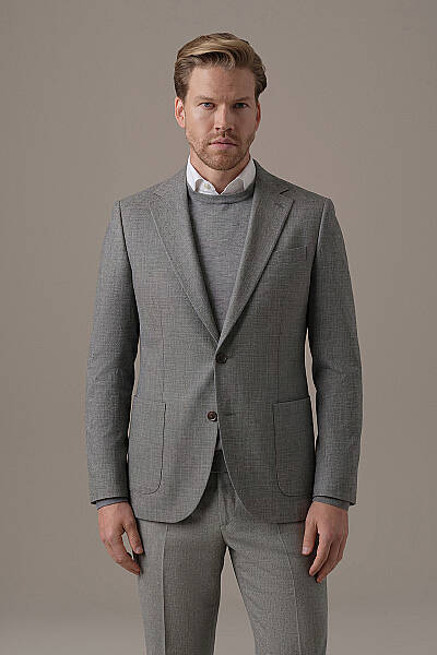 Kaşmir Yün Kırçıl Desen Koyu Gri Blazer Ceket