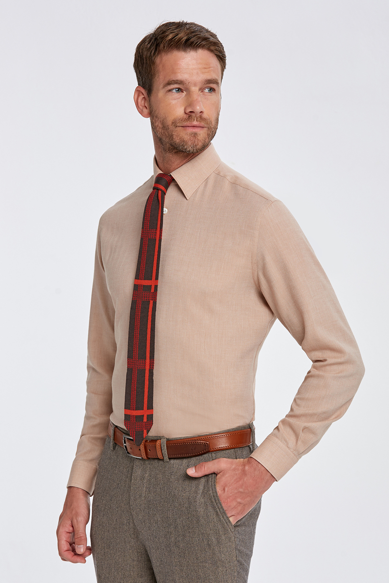Hemington Kaşmirli Gizli Düğme Camel Business Gömlek. 6 Hemington Kaşmirli Gizli Düğme Camel Business Gömlek. 6
