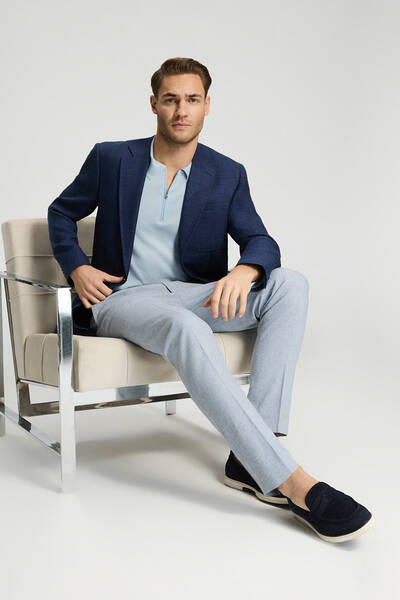 Keten-İpek Karışım Lacivert Yazlık Blazer Ceket