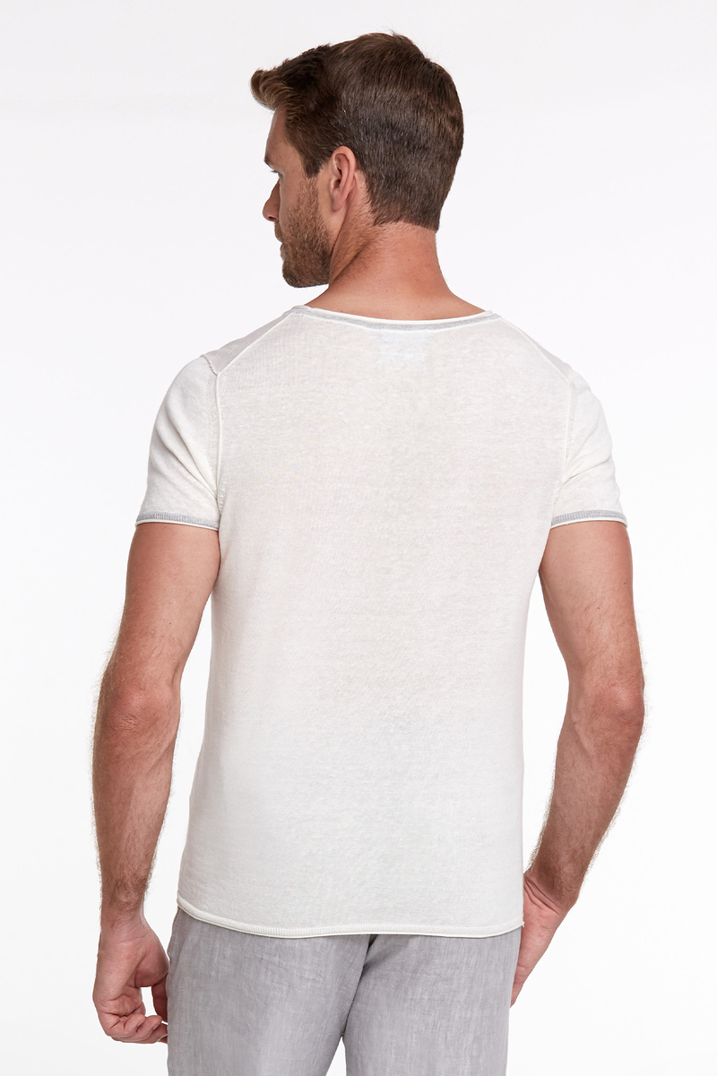 Hemington Keten Karışımlı Bisiklet Yaka Kırık Beyaz Triko T-Shirt. 6 Hemington Keten Karışımlı Bisiklet Yaka Kırık Beyaz Triko T-Shirt. 6