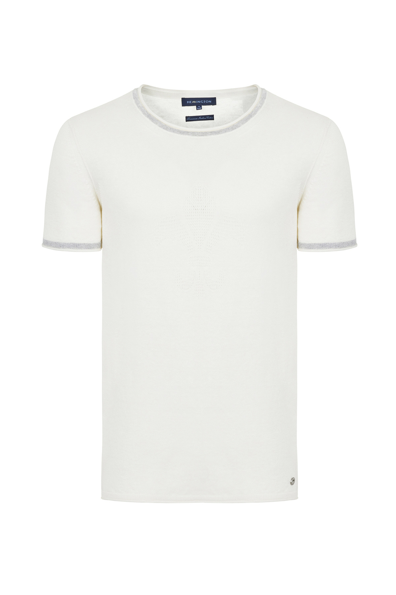Hemington Keten Karışımlı Bisiklet Yaka Kırık Beyaz Triko T-Shirt. 4 Hemington Keten Karışımlı Bisiklet Yaka Kırık Beyaz Triko T-Shirt. 4