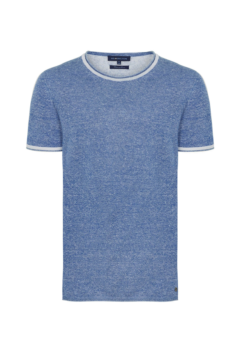 Hemington Keten Karışımlı Bisiklet Yaka Mavi Triko T-Shirt. 4 Hemington Keten Karışımlı Bisiklet Yaka Mavi Triko T-Shirt. 4