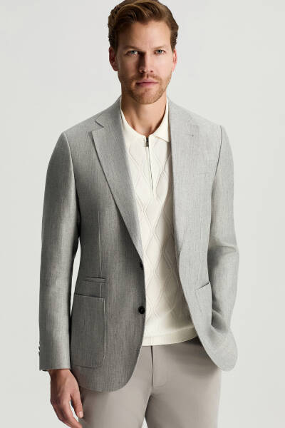 Keten Yün Karışım Açık Gri Yazlık Blazer Ceket - Hemington