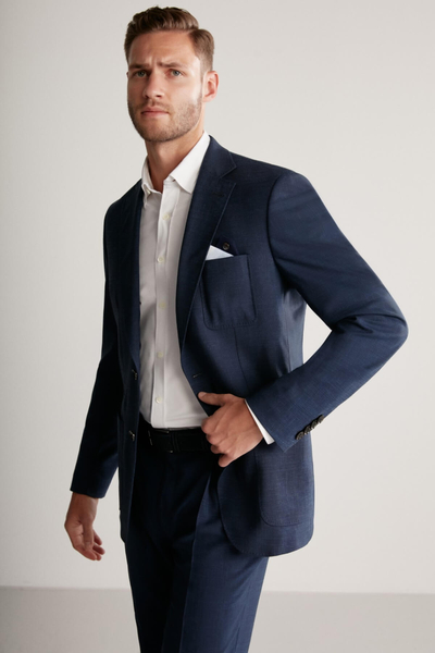 Keten-Yün Karışım Lacivert Yazlık Klasik Blazer Ceket