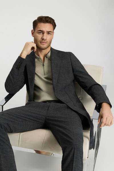 Keten-Yün Karışım Siyah Yazlık Blazer Ceket