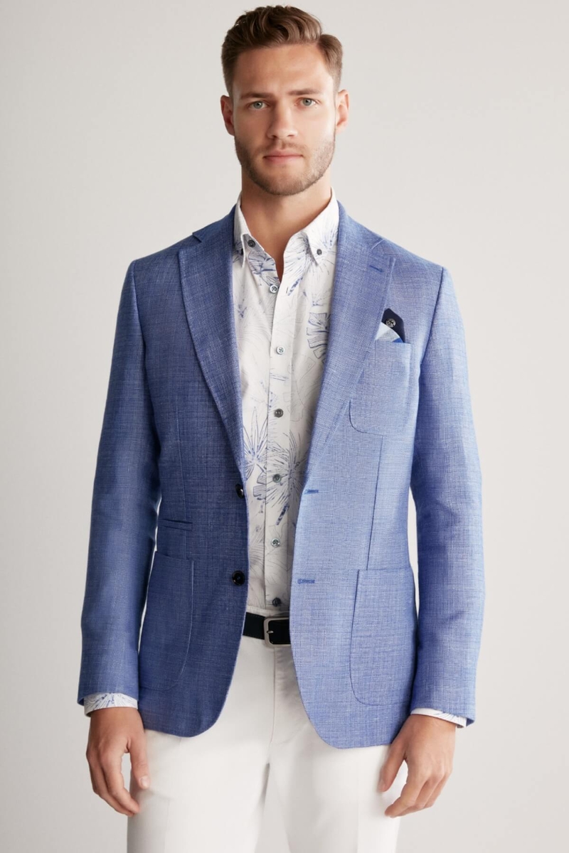 Hemington Keten-Yün Karışım Koyu Mavi Yazlık Blazer Ceket. 4
