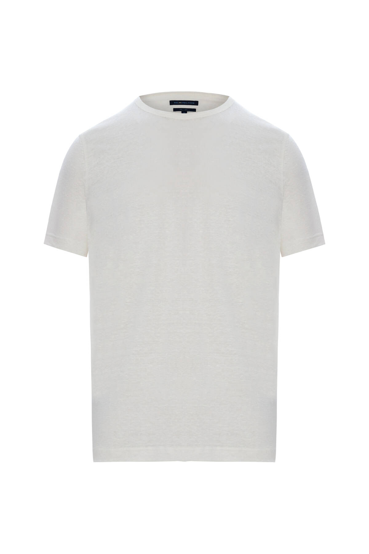 Saf Keten Kırık Beyaz Bisiklet Yaka T-Shirt