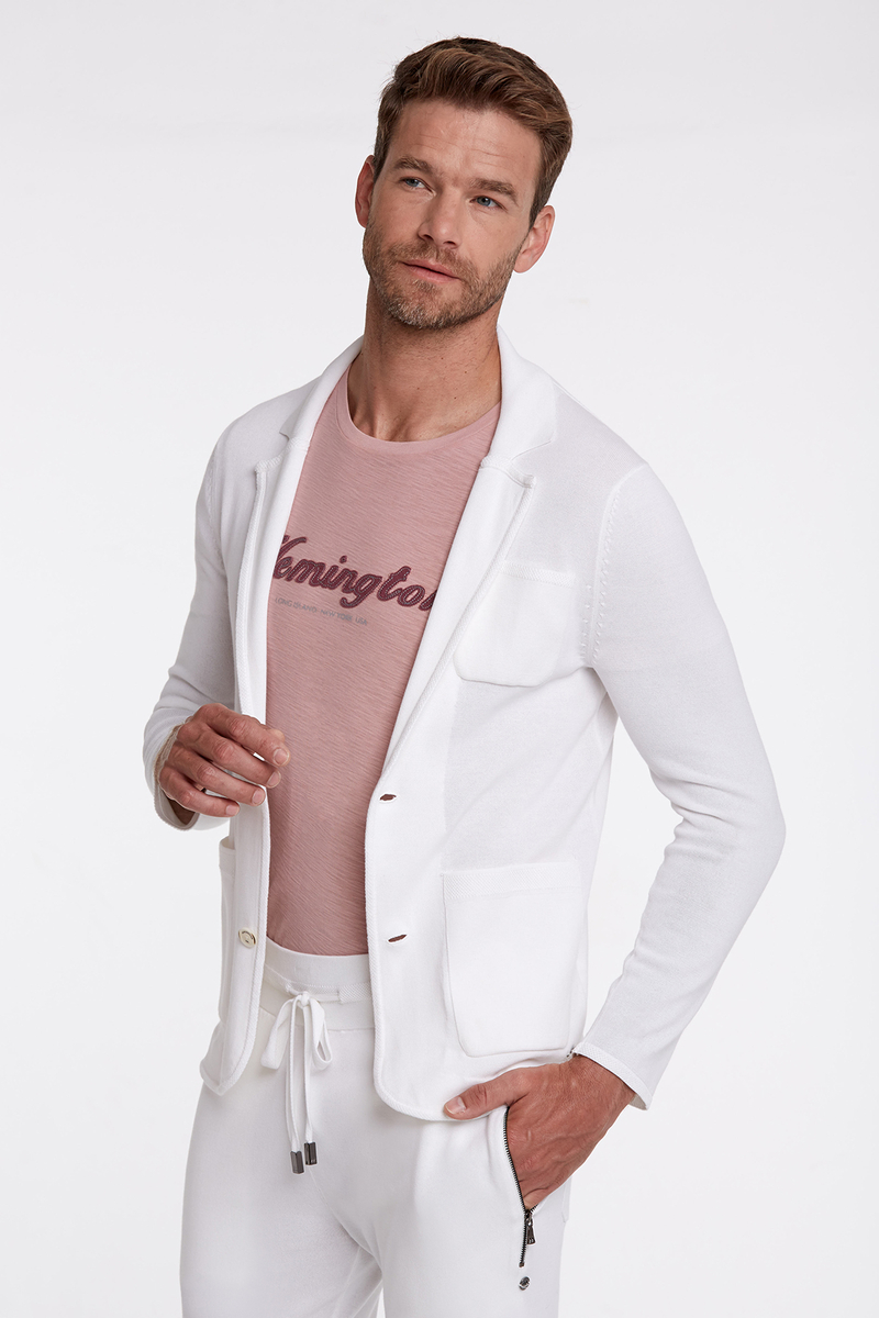 Hemington Kırık Beyaz Saf Pamuk Triko Ceket. 4
